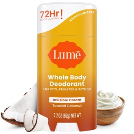 Lume Whole Body Deodorant - Invisible Cream Stick - 72 Hour Odor Control - Aluminum Free, Baking Soda Free, Skin Safe - 2.2 Ounce (Toasted Coconut) Lume Whole Body Deodorant - Invisible Cream Stick - 72 Hour Odor Control - Aluminum Free, Baking Soda Free, Skin Safe - 2.2 Ounce (Toasted Coconut)