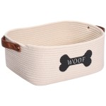 Brabtod Cotton Rope Dog Toy Storage Basket Medium, Dog Toy bin with Handle,Dog Stuff Organizer - Perfect for organizing pet Toys, Blankets, leashes, Pee mats and Diapers,Nursery Decor Basket-Beige