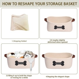 Brabtod Cotton Rope Dog Toy Storage Basket Medium, Dog Toy bin with Handle,Dog Stuff Organizer - Perfect for organizing pet Toys, Blankets, leashes, Pee mats and Diapers,Nursery Decor Basket-Beige