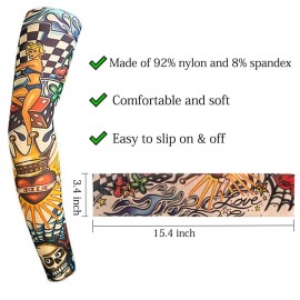 12 PCS Temporary Tattoo Sleeves for Men Women Seamless,Arts Arm Sunscreen Fake Piercings Tattoos Cover Up Sleeves,Designs Tiger, Crown Heart, Skull, Tribal,Etc Unisex Stretchable Cosplay Accessories