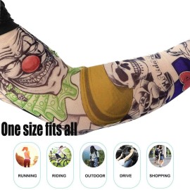 12 PCS Temporary Tattoo Sleeves for Men Women Seamless,Arts Arm Sunscreen Fake Piercings Tattoos Cover Up Sleeves,Designs Tiger, Crown Heart, Skull, Tribal,Etc Unisex Stretchable Cosplay Accessories
