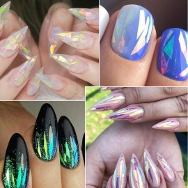 CHANGAR 5 Colors Gradient Aurora Glass Paper Nail Sticker, Reflective Mirror Design Broken Glass Stripe Line Paper Nail Decals 3D Broken Glass Pieces Mirror Foils DIY Nail Art Decoration (5 Boxes) CHANGAR 5 Colors Gradient Aurora Glass Paper Nail Sticker, Reflective Mirror Design Broken Glass Stripe Line Paper Nail Decals 3D Broken Glass Pieces Mirror Foils DIY Nail Art Decoration (5 Boxes)