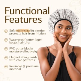 Yanibest Shower Cap for Women - Hair Satin Bonnet Shower Cap for Women Waterproof Extra Large Double Layer Reusable Adjustable for Braids Long Hair
