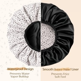 Yanibest Shower Cap for Women - Hair Satin Bonnet Shower Cap for Women Waterproof Extra Large Double Layer Reusable Adjustable for Braids Long Hair