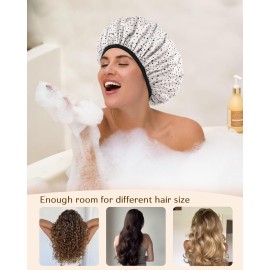 Yanibest Shower Cap for Women - Hair Satin Bonnet Shower Cap for Women Waterproof Extra Large Double Layer Reusable Adjustable for Braids Long Hair