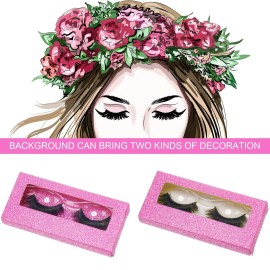 50 Sets Empty Eyelash Case Set - Lash Packaging and Storage Box With Tray and Internal Background Paper (Pink)