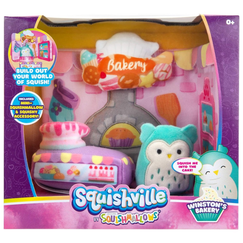 Squishville by Squishmallow Bakery Play Scene, 2 Winston Mini-Squishmallow, 8 Playset, 1 Plush Accessory, Marshmallow-Soft Animals, Bakery Toy