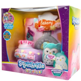 Squishville by Squishmallow Bakery Play Scene, 2 Winston Mini-Squishmallow, 8 Playset, 1 Plush Accessory, Marshmallow-Soft Animals, Bakery Toy