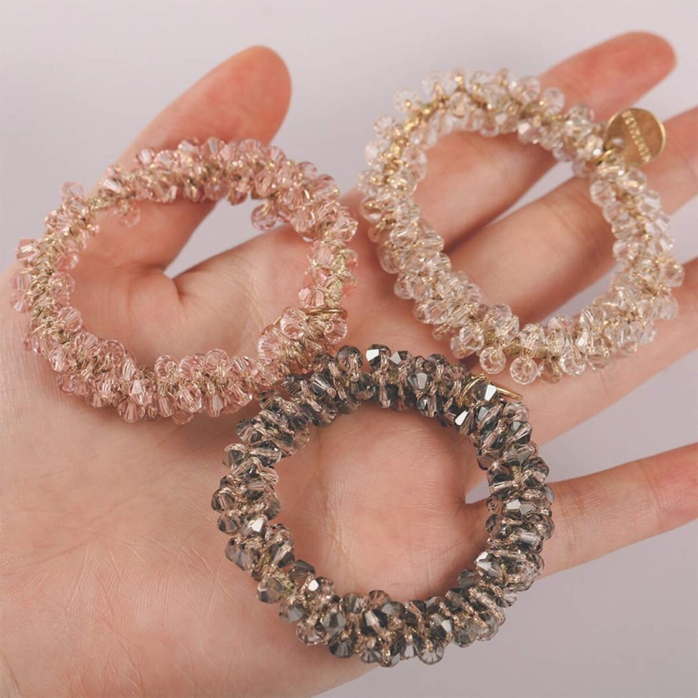 Brinie Hair Ties White Elastic Hair Scrunchies Crystal Hair Bands Bead Ponytail Holders Hair Accessories for Women and Girls (Pack of 3)