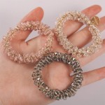 Brinie Hair Ties White Elastic Hair Scrunchies Crystal Hair Bands Bead Ponytail Holders Hair Accessories for Women and Girls (Pack of 3)