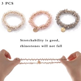 Brinie Hair Ties White Elastic Hair Scrunchies Crystal Hair Bands Bead Ponytail Holders Hair Accessories for Women and Girls (Pack of 3)