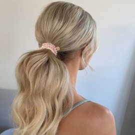 Brinie Hair Ties White Elastic Hair Scrunchies Crystal Hair Bands Bead Ponytail Holders Hair Accessories for Women and Girls (Pack of 3)