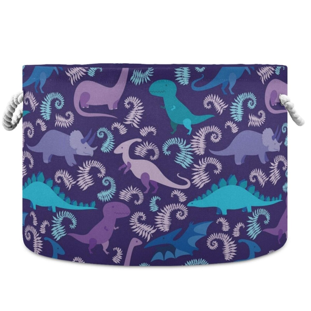 visesunny Blue and Purple Dinosaur Animal Nursery Hamper Basket Clothes Toy Storage Organizer Bin Box Collapsible Laundry Bag for Kid Room,Playroom,Bathroom,Living Room,Dorm