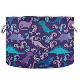 visesunny Blue and Purple Dinosaur Animal Nursery Hamper Basket Clothes Toy Storage Organizer Bin Box Collapsible Laundry Bag for Kid Room,Playroom,Bathroom,Living Room,Dorm