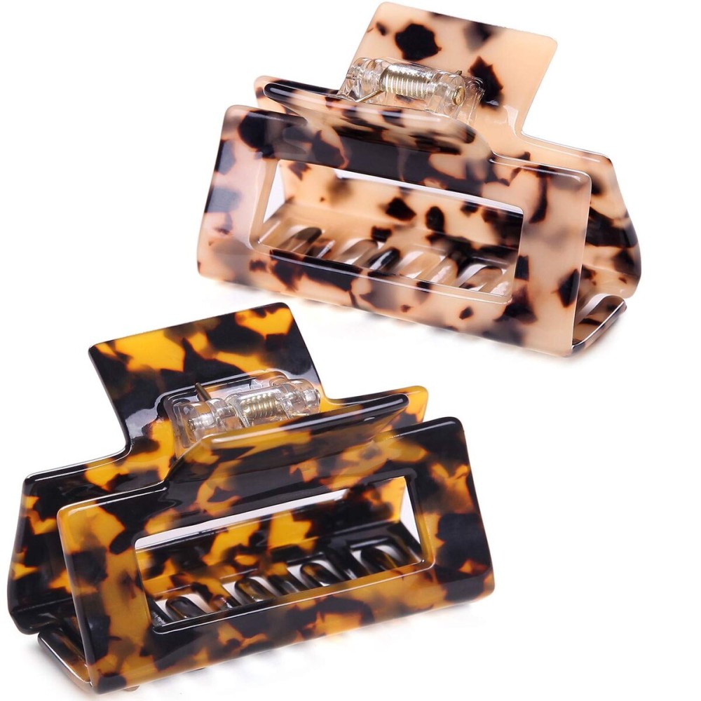 2 Pack Cutout Tortoise and Leopard Square Celluloid Acetate Jaw Clips for Thick Hair 2 Pack Cutout Tortoise and Leopard Square Celluloid Acetate Jaw Clips for Thick Hair
