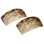 Parcelona French Glossy 23 Teeth Large 4 1/4 Celluloid Acetate Set of 2 No Slip Grip Side Hair Combs for Women, Made in France (Savana)