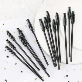 AKOAK 100 Pcs Disposable Eyelash Mascara Brushes, Makeup Spoolies Bulk, Mini Mascara Wands Brush for Eye Lashes Extension Eyebrow and Makeup, Black