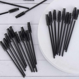 AKOAK 100 Pcs Disposable Eyelash Mascara Brushes, Makeup Spoolies Bulk, Mini Mascara Wands Brush for Eye Lashes Extension Eyebrow and Makeup, Black