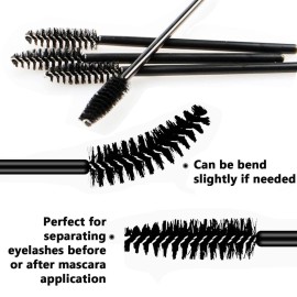 AKOAK 100 Pcs Disposable Eyelash Mascara Brushes, Makeup Spoolies Bulk, Mini Mascara Wands Brush for Eye Lashes Extension Eyebrow and Makeup, Black