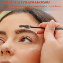 AKOAK 100 Pcs Disposable Eyelash Mascara Brushes, Makeup Spoolies Bulk, Mini Mascara Wands Brush for Eye Lashes Extension Eyebrow and Makeup, Black