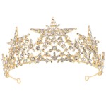 Minkissy Star Crown Headband Gold Crystal Tiara Crowns for Women Rhinstone Princess Crown Bridal Crown For Wedding Prom Birthday Christmas Party Headpiece
