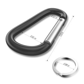 Sprookber 3 Aluminum Carabiner D Ring, Caribeener Clips, Spring Snap Hook for Keychain Clip, Set of 10 (Black)