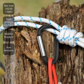 Sprookber 3 Aluminum Carabiner D Ring, Caribeener Clips, Spring Snap Hook for Keychain Clip, Set of 10 (Black)