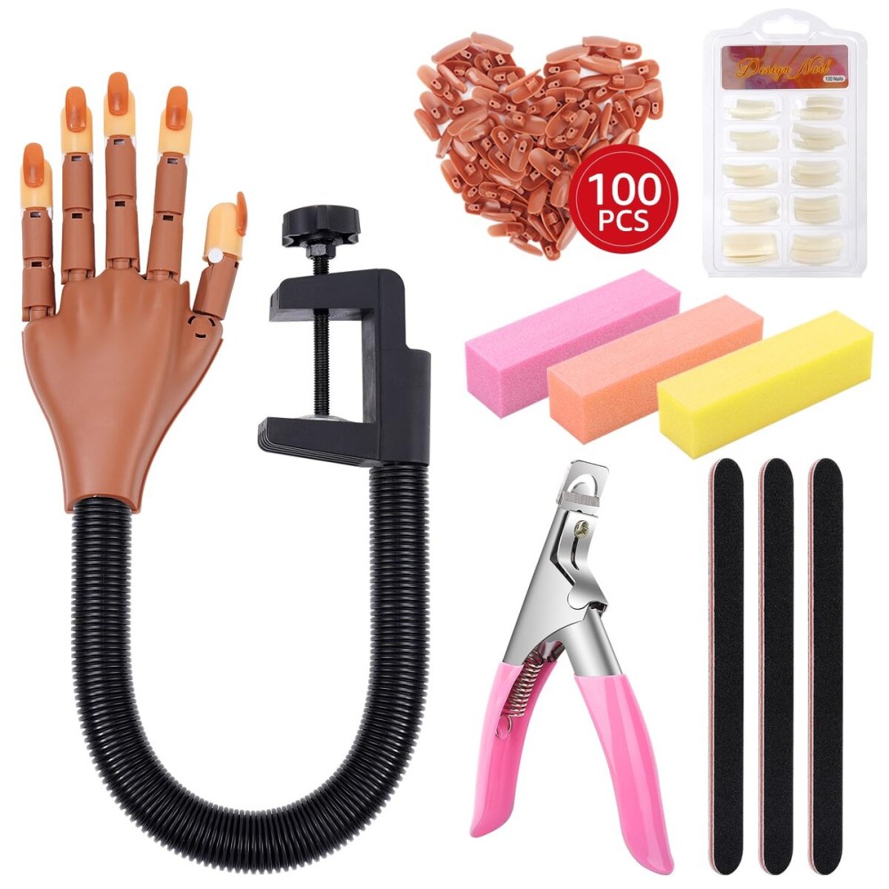 Practice Hand for Acrylic Nails, Adjustable Fake Mannequin Hands for Nails Practice, Flexible Movable Nail Tools Kits Practice Hand with Nail File, Clipper and 100pcs Coffin Nail Tips Practice Hand for Acrylic Nails, Adjustable Fake Mannequin Hands for Nails Practice, Flexible Movable Nail Tools Kits Practice Hand with Nail File, Clipper and 100pcs Coffin Nail Tips