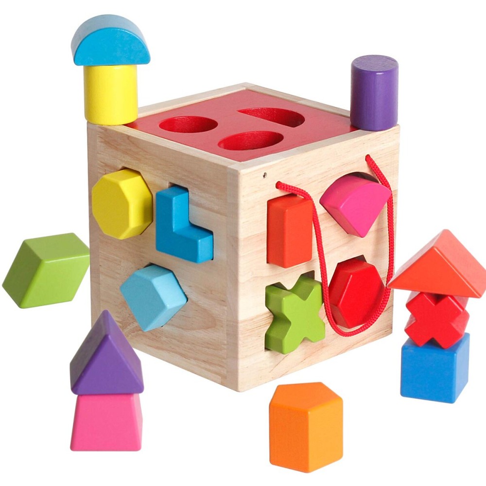 BESTAMTOY Shape Sorter Toy My First Wooden 12 Building Blocks Geometry Learning Matching Sorting Gifts Didactic Classic Toys for Toddlers Baby Kids 31 Years Old Up Fourteen Hole Toy