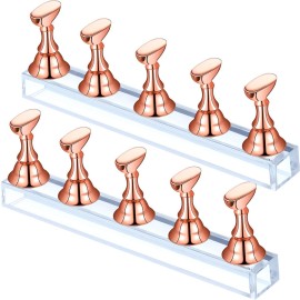 Blulu 2 Sets Acrylic Nail Display Stand Magnetic Press on Nails Practice Holder Stand DIY Painting Fingernail Stand for False Fingernail Manicure Tool Home Salon Use(Rose Gold)