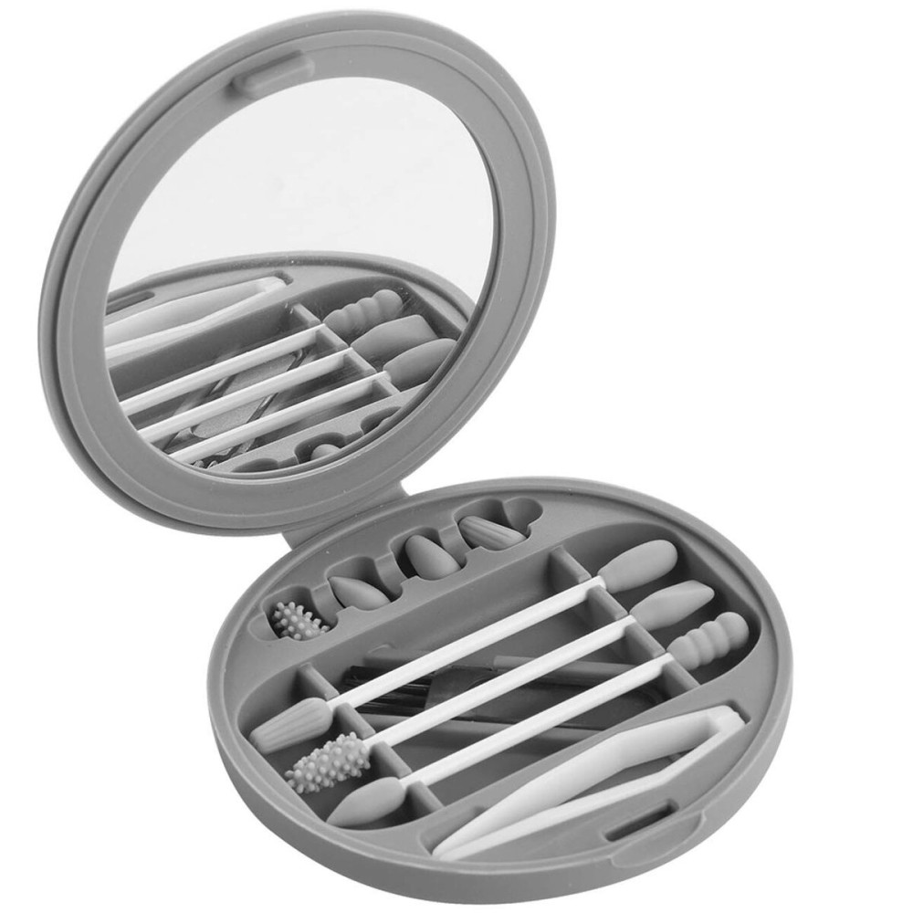 Strogem Reusable Cotton Swabs with 1 Mirror for Makeup Application and Cleaning, Multifunctional Portable Washable Silicone Q-Tip (gray)