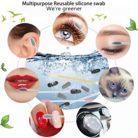 Strogem Reusable Cotton Swabs with 1 Mirror for Makeup Application and Cleaning, Multifunctional Portable Washable Silicone Q-Tip (gray)