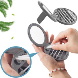 Strogem Reusable Cotton Swabs with 1 Mirror for Makeup Application and Cleaning, Multifunctional Portable Washable Silicone Q-Tip (gray)