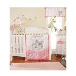EVERYDAY KIDS Precious Moments Noahs Ark 4 Pc Crib Bedding for Girls Nursery Set Includes Baby Bed Quilt, Fitted Sheet, Dust Ruffle and Diaper Stacker with Sweet Images of Elephants and Giraffes