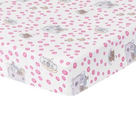 EVERYDAY KIDS Precious Moments Noahs Ark 4 Pc Crib Bedding for Girls Nursery Set Includes Baby Bed Quilt, Fitted Sheet, Dust Ruffle and Diaper Stacker with Sweet Images of Elephants and Giraffes