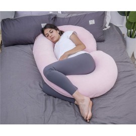 1 MIDDLE ONE Pregnancy Pillow, C Shaped Body Pillow for Maternity Support, Pregnant Women Sleeping Pillow with Velour Cover (Light Pink)