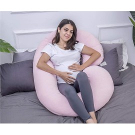 1 MIDDLE ONE Pregnancy Pillow, C Shaped Body Pillow for Maternity Support, Pregnant Women Sleeping Pillow with Velour Cover (Light Pink)