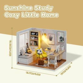 Flever Dollhouse Miniature DIY House Kit Creative Room with Furniture for Romantic Artwork Gift (Sunny Study)