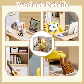 Flever Dollhouse Miniature DIY House Kit Creative Room with Furniture for Romantic Artwork Gift (Sunny Study)