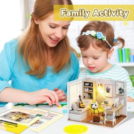 Flever Dollhouse Miniature DIY House Kit Creative Room with Furniture for Romantic Artwork Gift (Sunny Study)