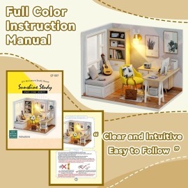 Flever Dollhouse Miniature DIY House Kit Creative Room with Furniture for Romantic Artwork Gift (Sunny Study)