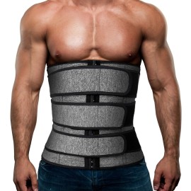 Hidyliu Mens Workout Waist Trainer Neoprene Corset Sauna Sweat Trimmer Cincher Slimming Belly with Belts (Grey Waist Trainer Belt, L)