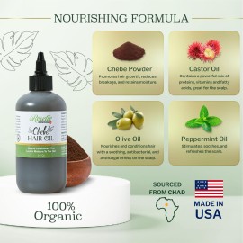 Roselle Naturals Chebe Oil for Hair Growth Made in USA 8 Fl Oz - Chebe Hair Growth Oil, Chebe Hair Grease for Stronger, Longer, Thicker Hair