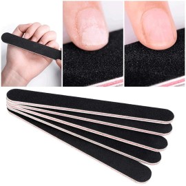 5pcs Profestional Black Straight Sanding Nail File Double Sided Round Head Nail File Salon Nail Art Tool for Natural Nails,Fales Nails and Nail Extensions 7 x 0.8 x 0.2in