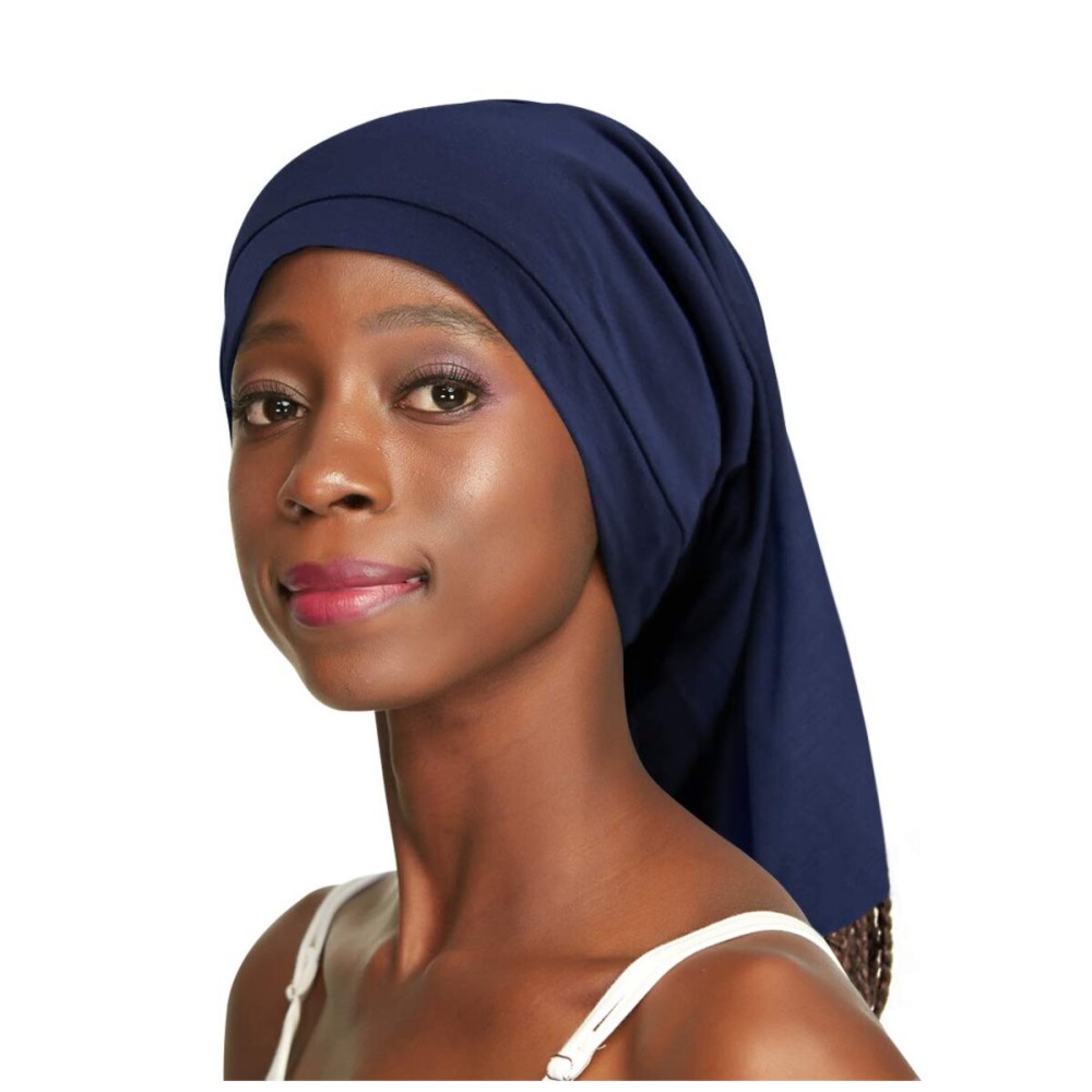 Dreadlock Tube Satin Sleep Cap for Braids Dark Blue