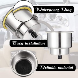 Pebbly Beach 2 PCS Boat Cup Holder, Stainless Steel Cup Holder Insert with Drain for Boat and RV