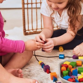 edxeducation FunPlay Attribute Beads - Homeschool Kit for Kids - 60 Wooden Lacing Beads + 2 Laces + 40 Activities + Messy Tray