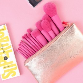 Makeup Brush Set, 15 Piece Quality Makeup Brushes, Premium Synthetic Make Up Brushes for Foundation Powder Blush Highlighter Concealer Makeup Brush Kit for Travel, Hot Pink