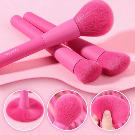 Makeup Brush Set, 15 Piece Quality Makeup Brushes, Premium Synthetic Make Up Brushes for Foundation Powder Blush Highlighter Concealer Makeup Brush Kit for Travel, Hot Pink