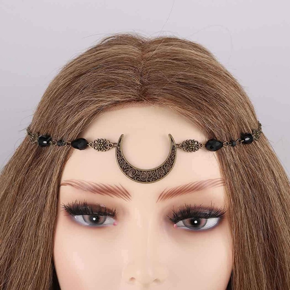 Chicque Boho Head Chain Crescent Head Jewelry Rhinestone Headpiece Moon Hair Chain Wedding Festival Hair Accessories for Women and Girls